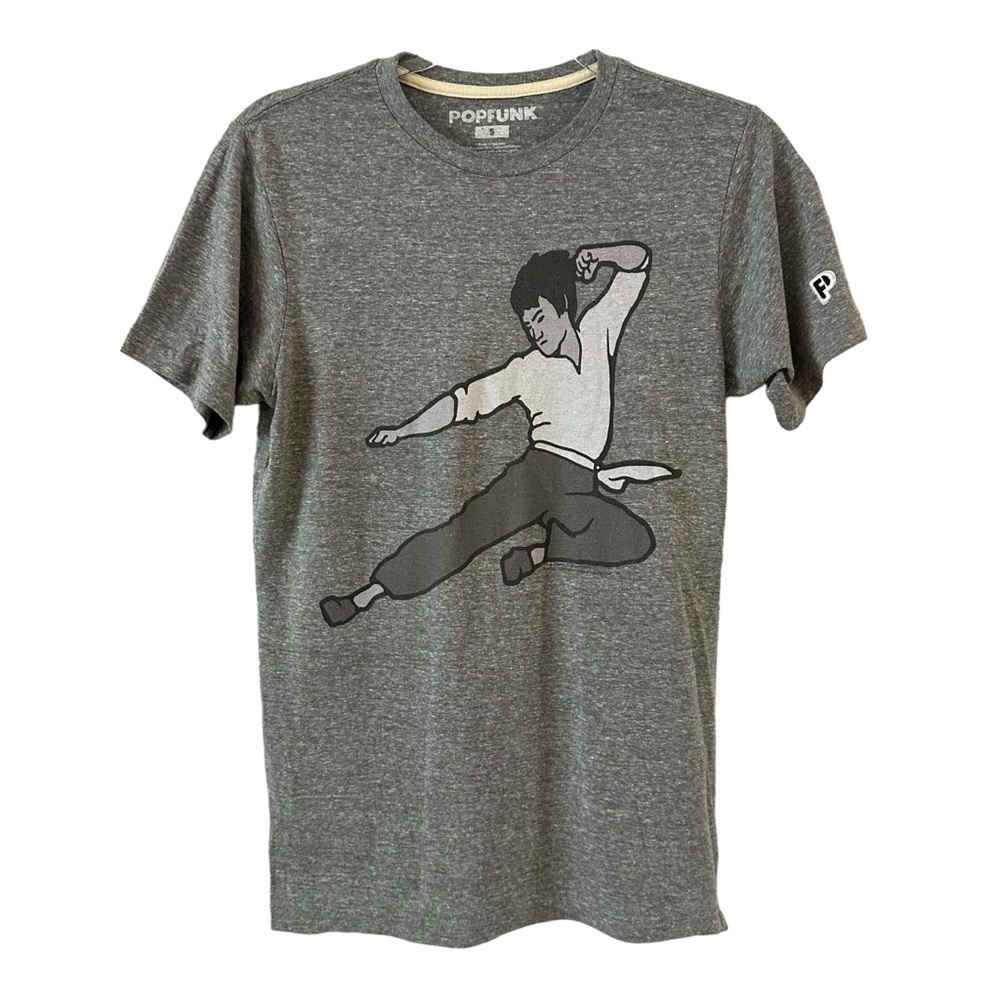 POPFUNK Bruce Lee karate short sleeve unisex crewneck graphic tee heather grey